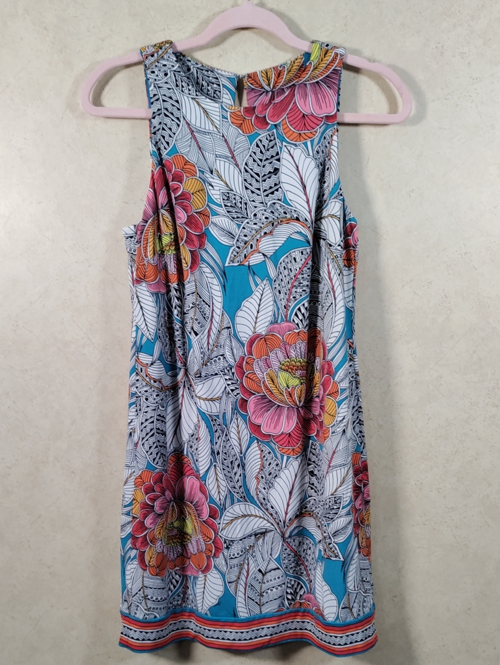 H085 Trina Turk Turquoise Multi-Color Floral Dress 4